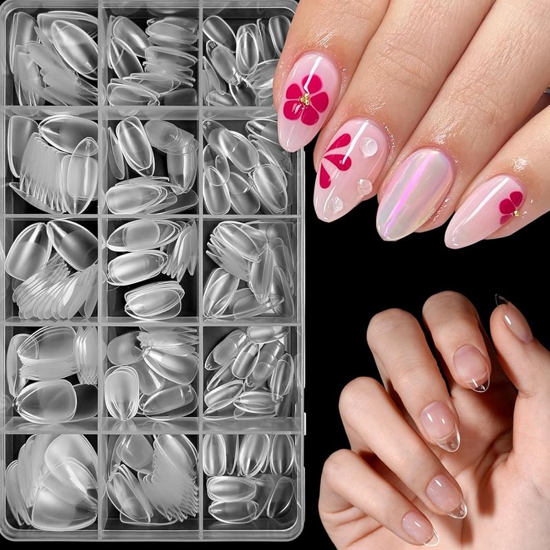 BlueZOO Soft Gel Nail Tips Set - 600 Pcs Clear Acrylic for Manicure & DIY Art | 15 Sizes, Full Cover