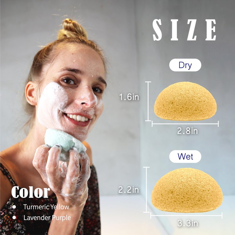 myHomeBody Natural Konjac Facial Sponges - for Gentle Face Cleansing and Exfoliation - with Lavender Purple and Turmeric Yellow, Set of 4