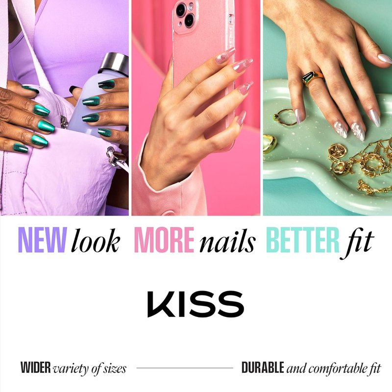 Kiss Core Press On Nails - 'Friendship' Pink Short Round Shape | 32 Nails, Glue & Manicure Kit Included