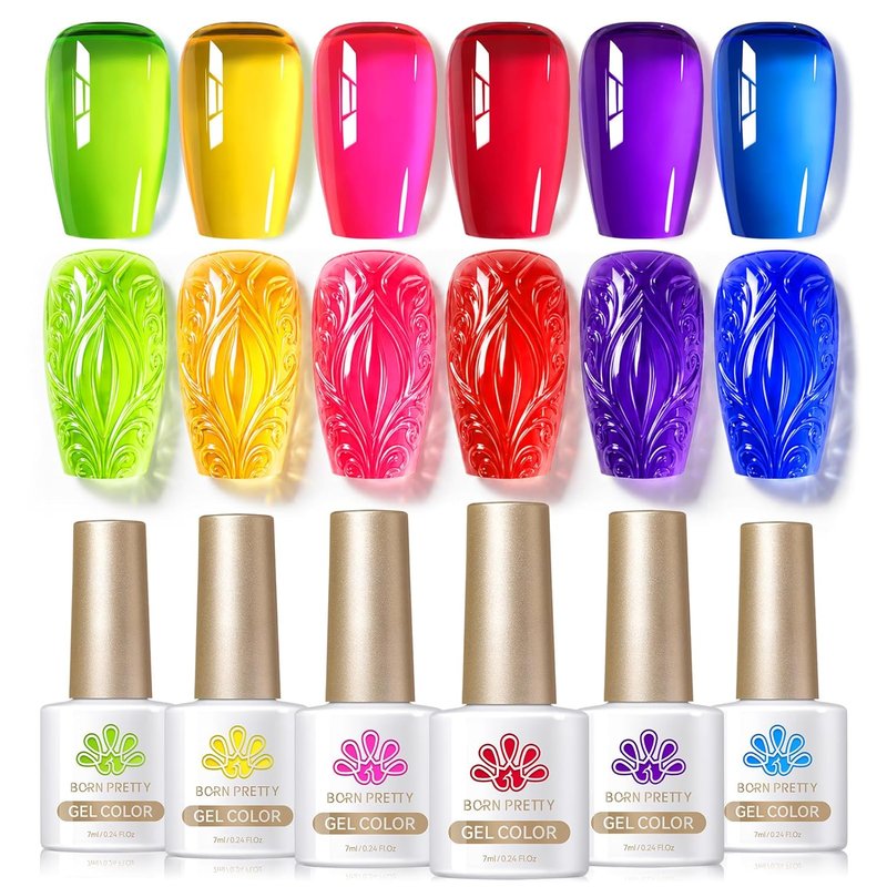 Neon Gel Nail Polish Set - Translucent Soak Off Colors for DIY Nail Art | 6 Vibrant Shades