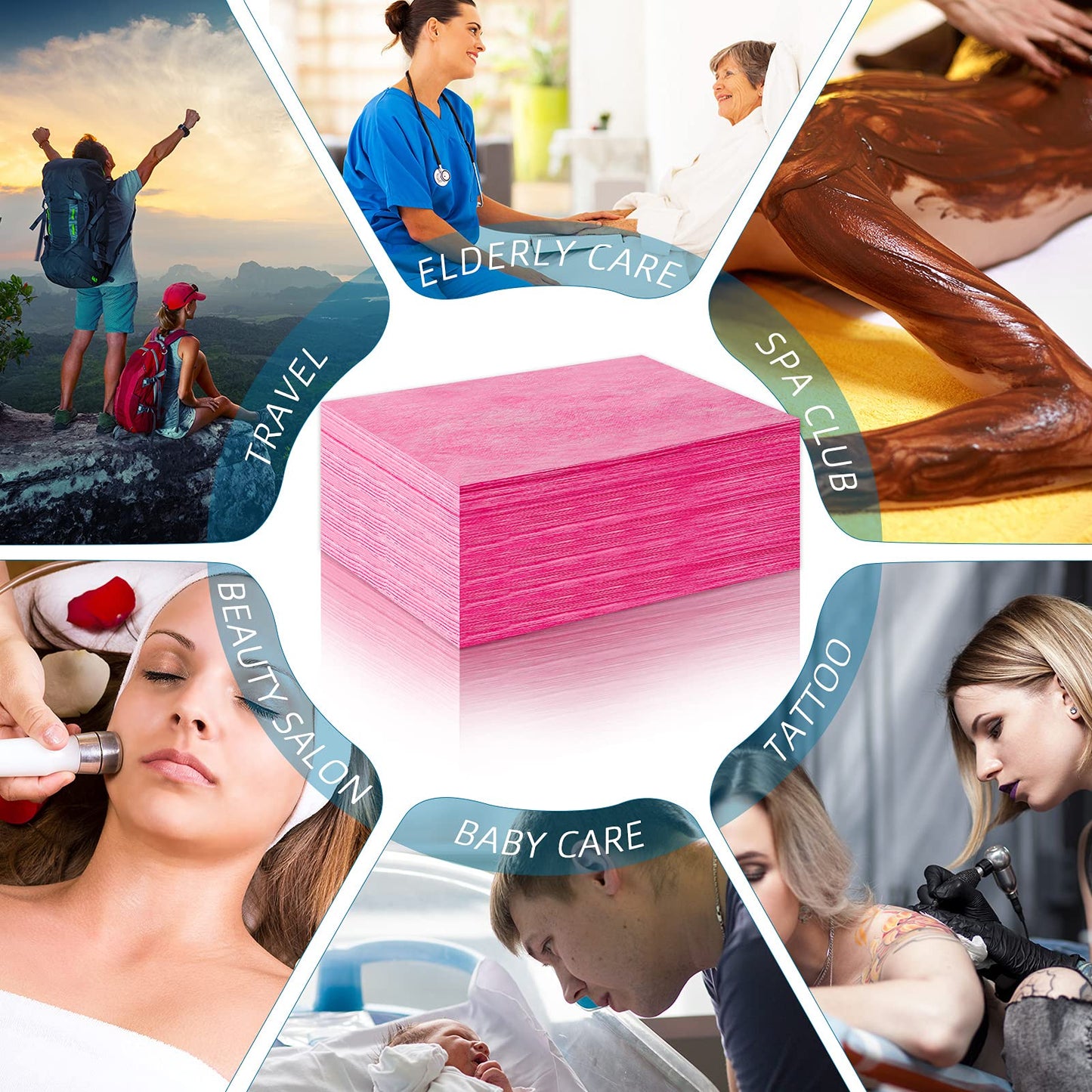 Tatuo 50 Pieces 31 x 70 Inches Disposable Bed Sheets Waterproof Bed Cover Massage Table Sheet Non-woven Fabric for Spa, Lash, Beauty Salon, Waxing, Hotels(Pink)