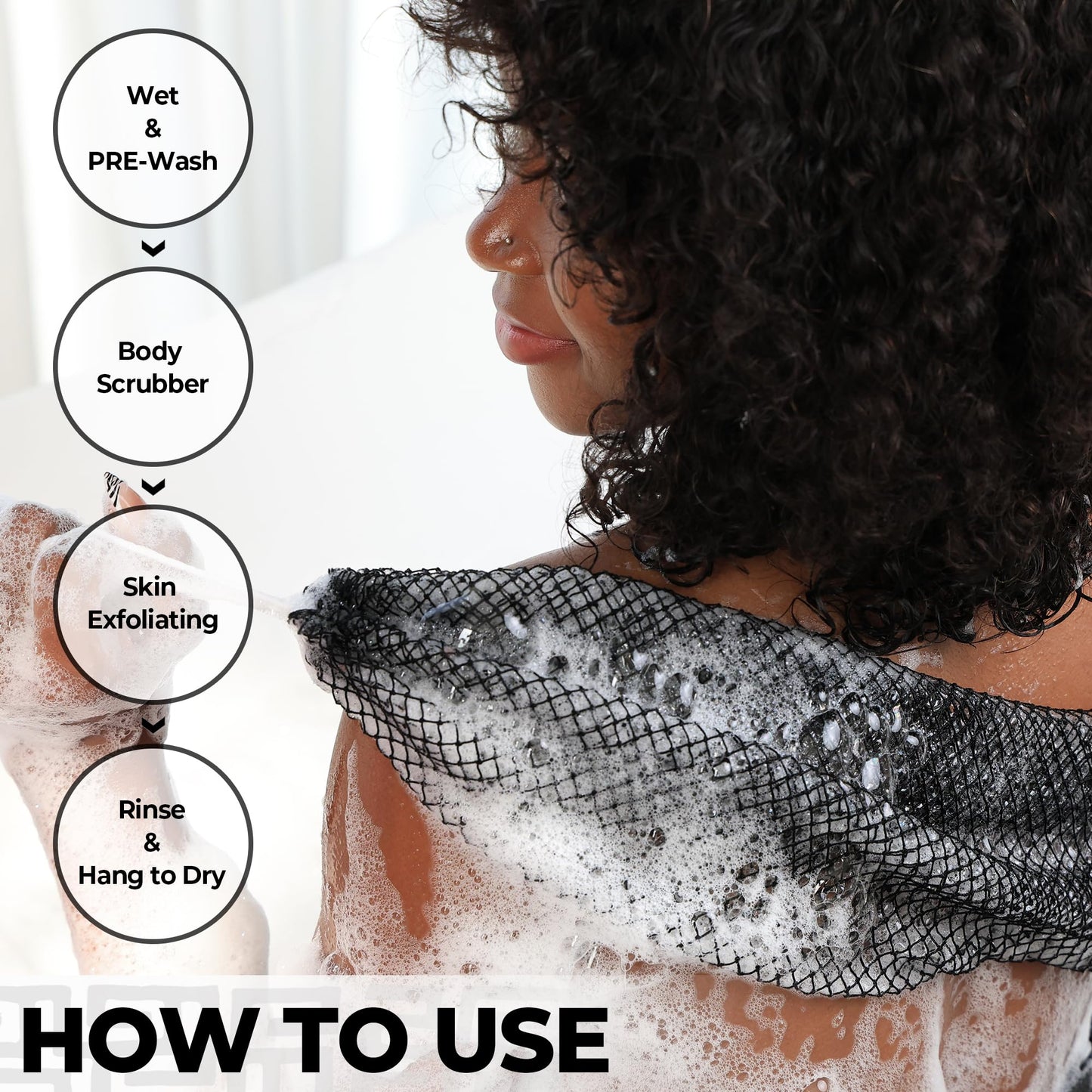 African Net Sponge Authentic - 2 Pieces 52IN Stretched Length Exfoliating Body Scrubber Bath Sponge - Loofah Washcloth Back Scrub for Shower Body Exfoliator