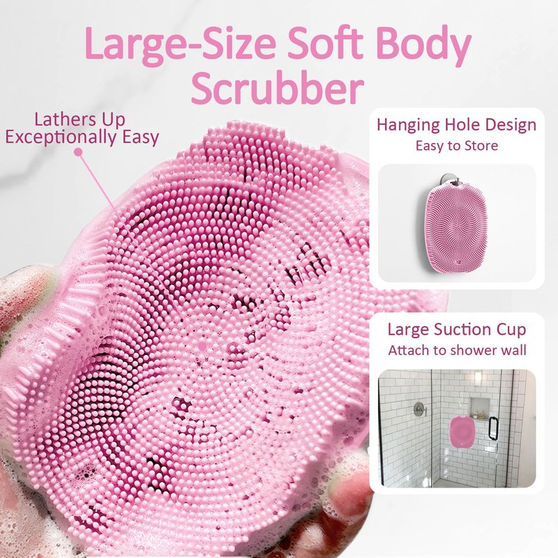 ARIOSOX, Soft Silicone Body Scrubber, Gentle Like a Hand Exfoliating Your Skin and Build Up Lather Easily, Back Large Suction Cup Easy to Store, Long-Lasting & Deep Clean (Pink)