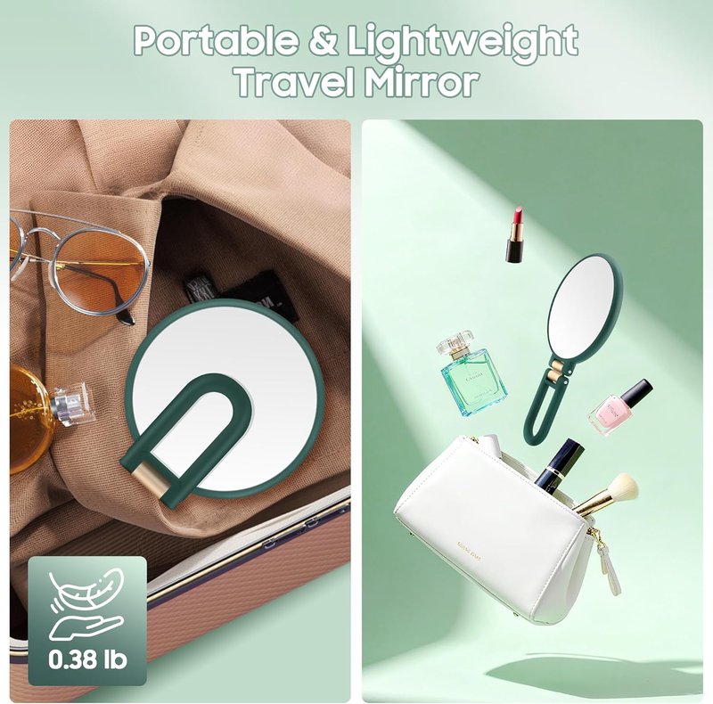 B Beauty Planet 40X Magnifying Hand Mirror - Double-Sided, Portable & Foldable for Precision Makeup | Green