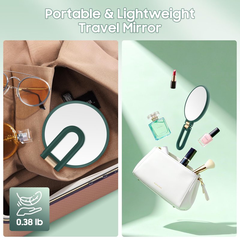 B Beauty Planet 40X Magnifying Mirror, Hand Mirror with Handle, Double Sided Hand Mirror with 40X/1X Magnification, Travel Essential Portable Foldable Makeup Mirror for Precision Makeup Green