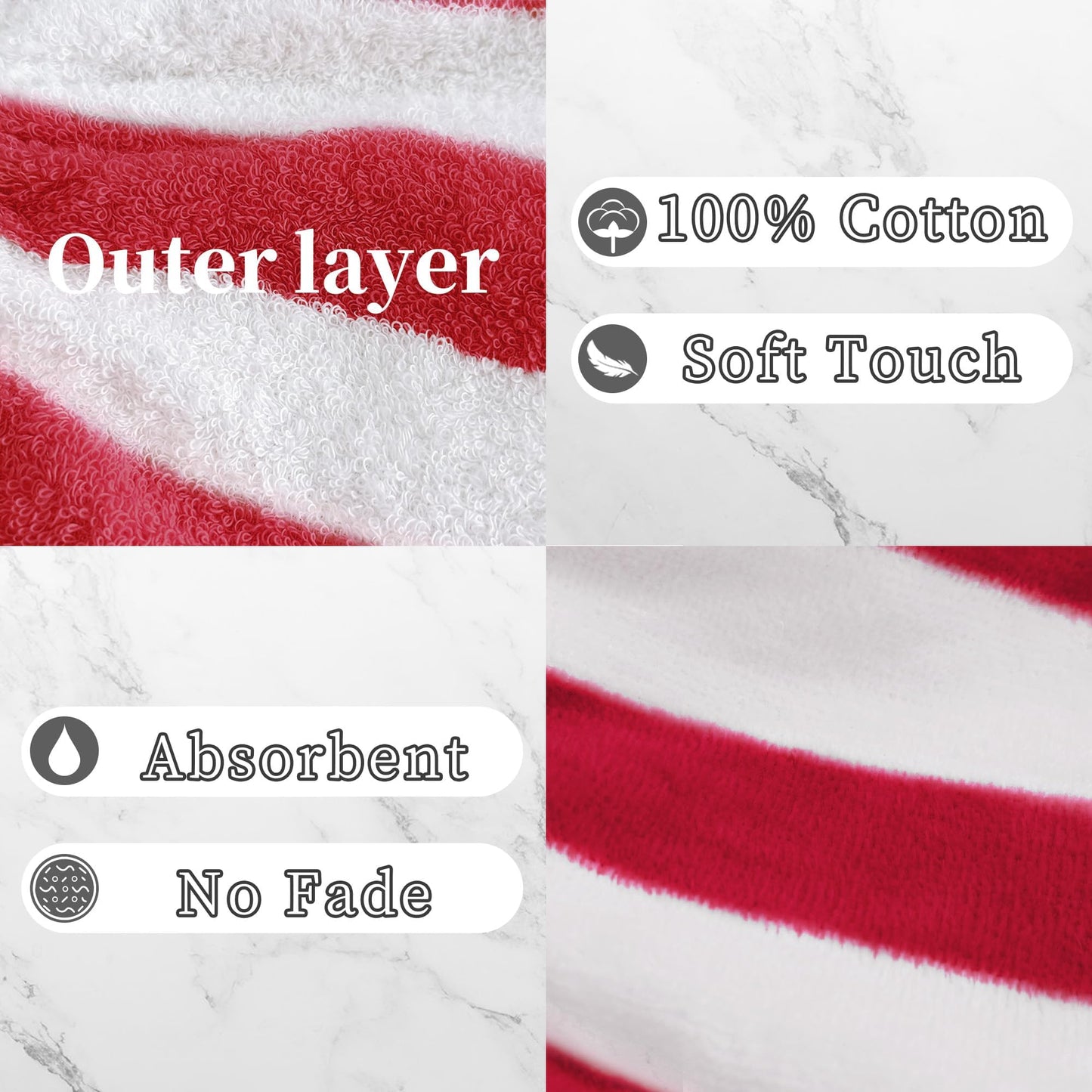 VOOVA & MOVAS Wash Mitts for Body 6-Pack, 100% Cotton Soft Absorbent Wash Cloths with Hanging Loop, 8.3x6.3 Inch European Style Wash Gloves for Shower & Spa, Red Stripe & White