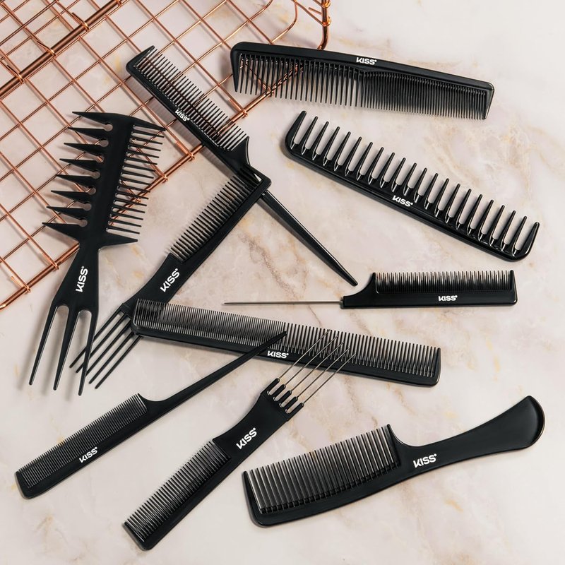 KISS Professional 10-Pc Comb Set | Detangle & Style Assortment for Effortless Hair Care
