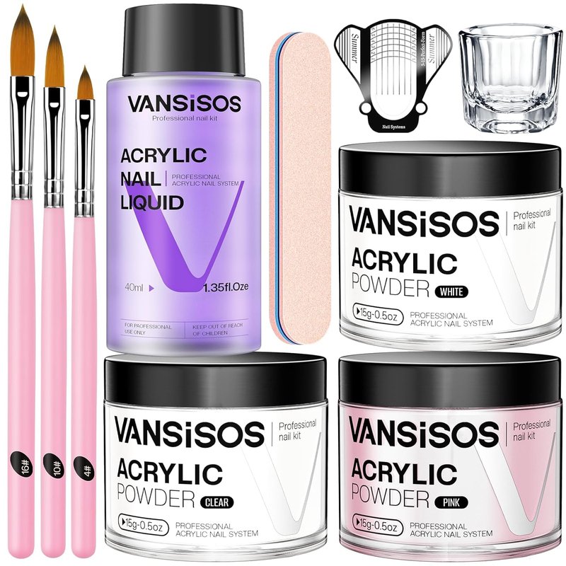 Acrylic Nail Kit for Beginners - Professional Clear, White & Pink Powder Set | DIY Home Manicure