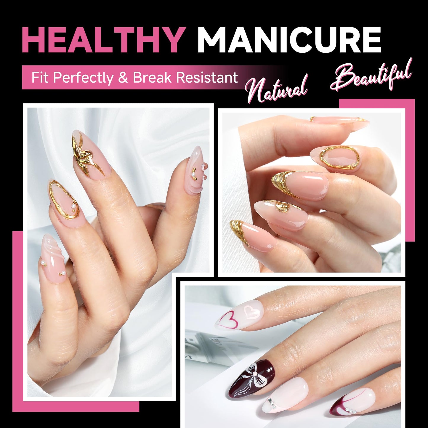 UNA GELLA Medium Almond Nail Tips, 312pcs Gel Nail Tips Almond Shape, Pre Etched Full Cover Clear Fake Acrylic Pointed Press On Nails No C Curve for Nails Extension Art DIY Salon 12 Sizes
