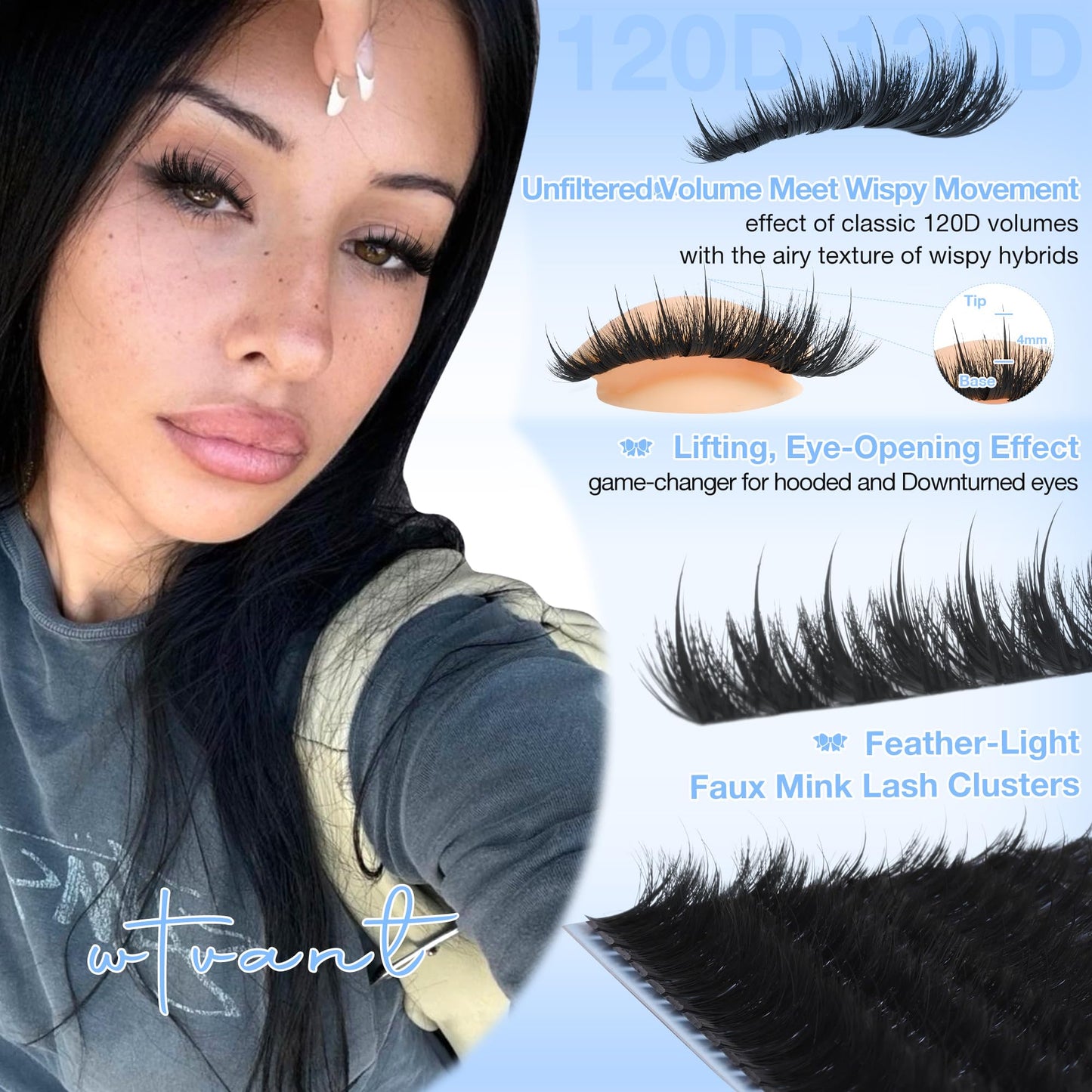Wtvane Lash Clusters Manga Eyelash Clusters 120D Mega Volume Lash Clusters with Spikes 12-18mm Cluster Eyelash Extensions Wispy D-Curly Individual Lahes Extensions Fluffy False Lashes Eyelashes