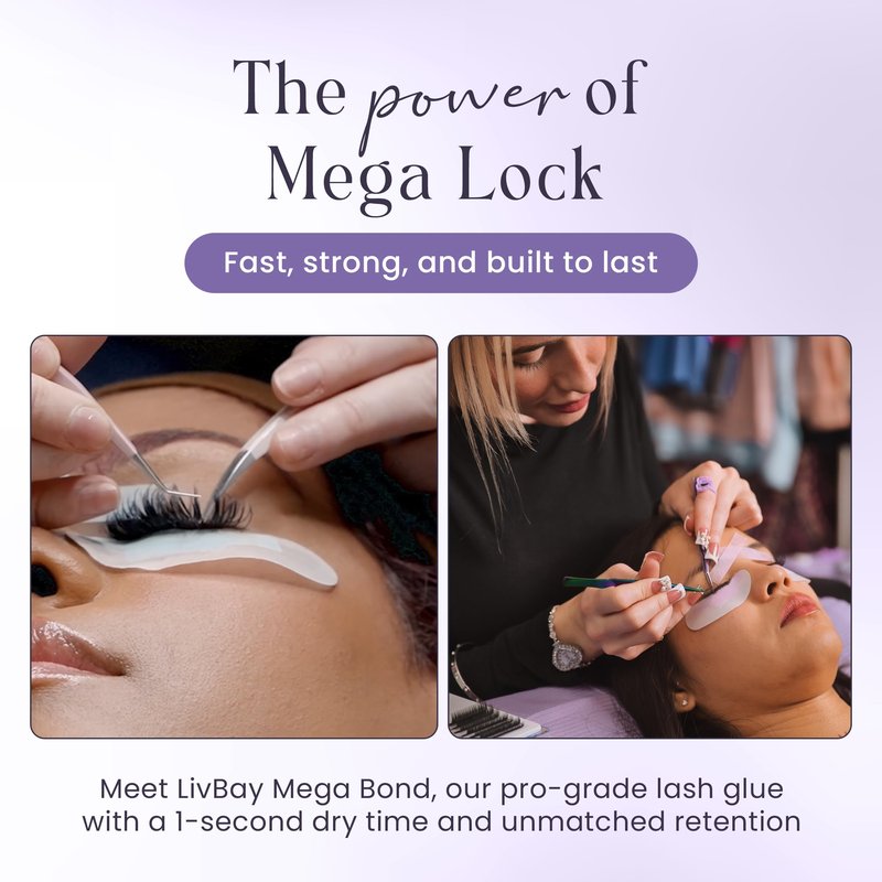LivBay Mega Lock Lash Glue, Professional Eyelash Extension Glue, Fast Drying Banana-Scented Adhesive, Extra Strong Oil-Resistant Lash Bond with Long Retention, Black Formula, 10mL