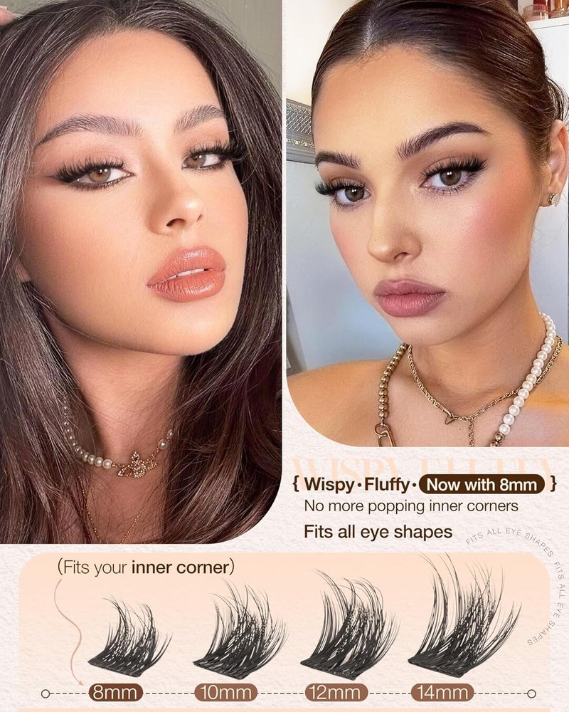 Delyneph Natural Lash Clusters - Wispy Fluffy Eyelash Extensions | Short 8-14mm D Curl Lashes