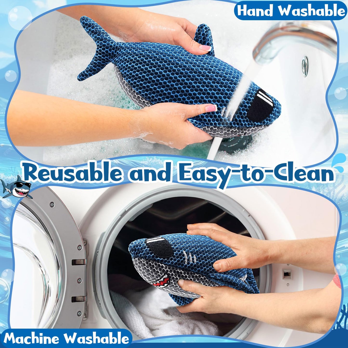 ZYIDBNG Shark Hot Tub Scum Absorber Reusable Washable Hot Tub Sponge Scum Absorber for Spa Hot Tub Oil Scum Absorber Spa Accessories for Adults (1 Pack, Shark)
