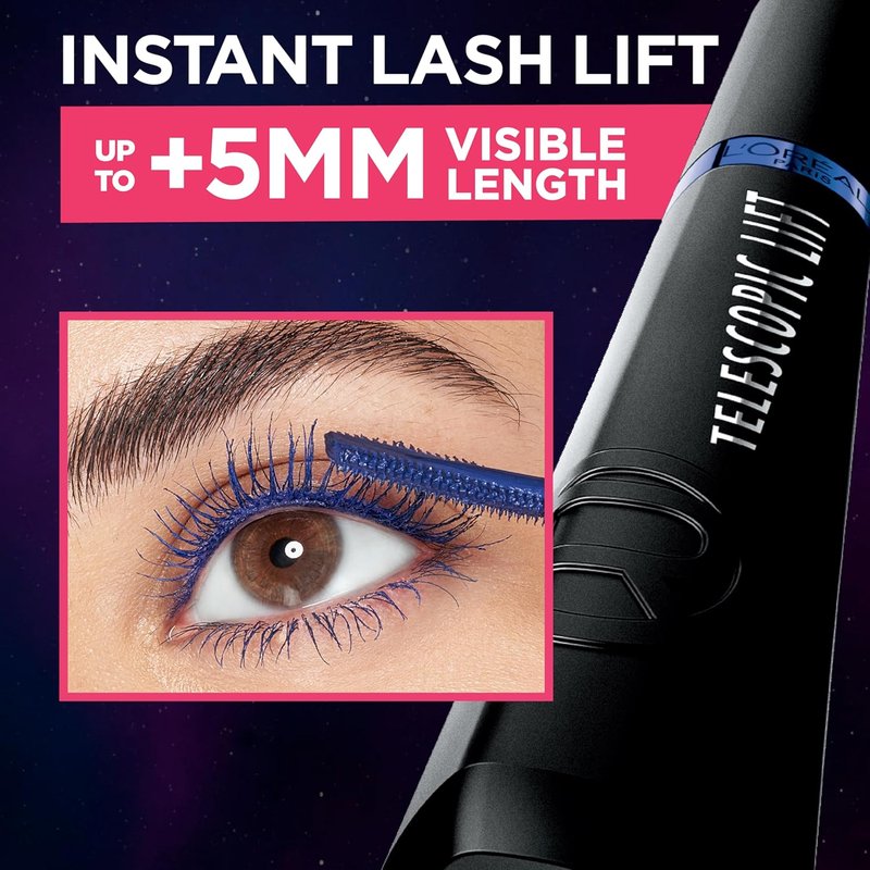 L'Oreal Paris Telescopic Lift Mascara - Lengthening & Volumizing Eye Makeup | Washable Stellar Blue, 0.33 Fl Oz