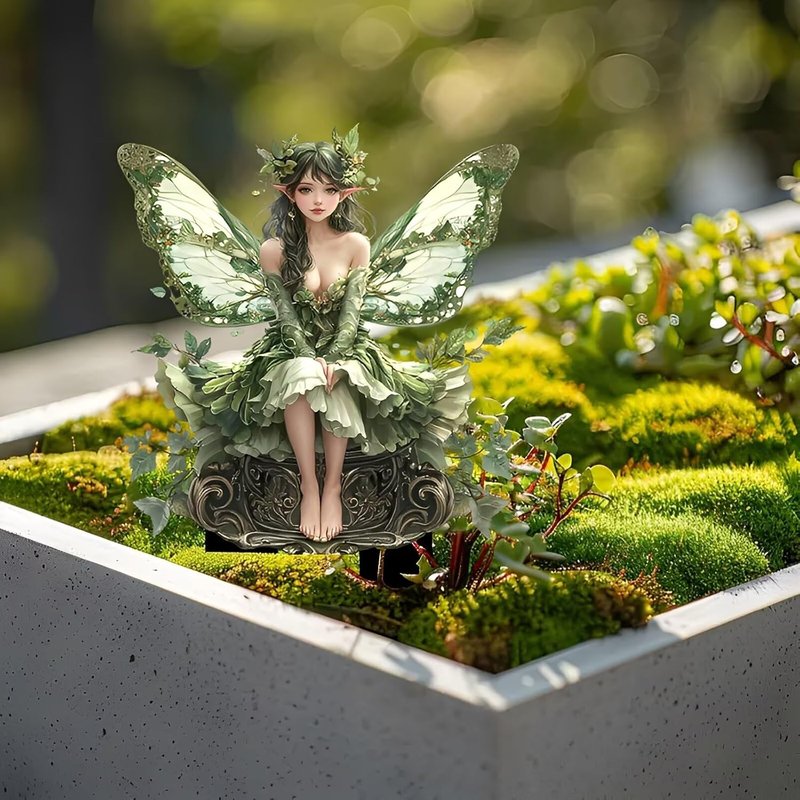 Green Fairy Acrylic Garden Stake, Indoor and Outdoor Garden Acrylic Decoration, Suitable for Flower Pots and Landscape Beautification, Suitable for Courtyards and Lawn