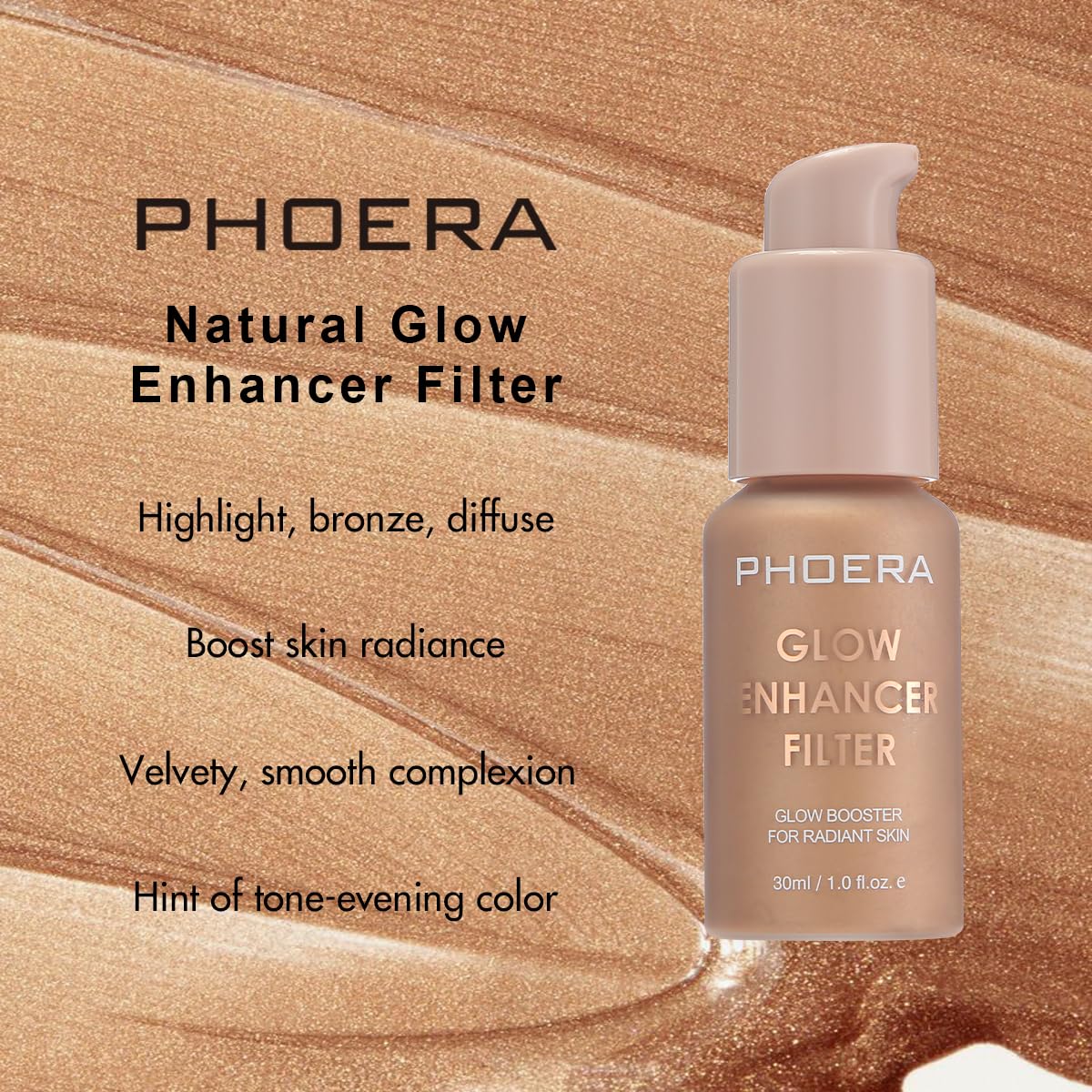 PHOERA Skin Glow Tint Foundation, Lightweight Water Based Tinted Sheer to Light Filter Effect Silk Perfect Glow Illuminating Foundation Makeu. (04 Deep)