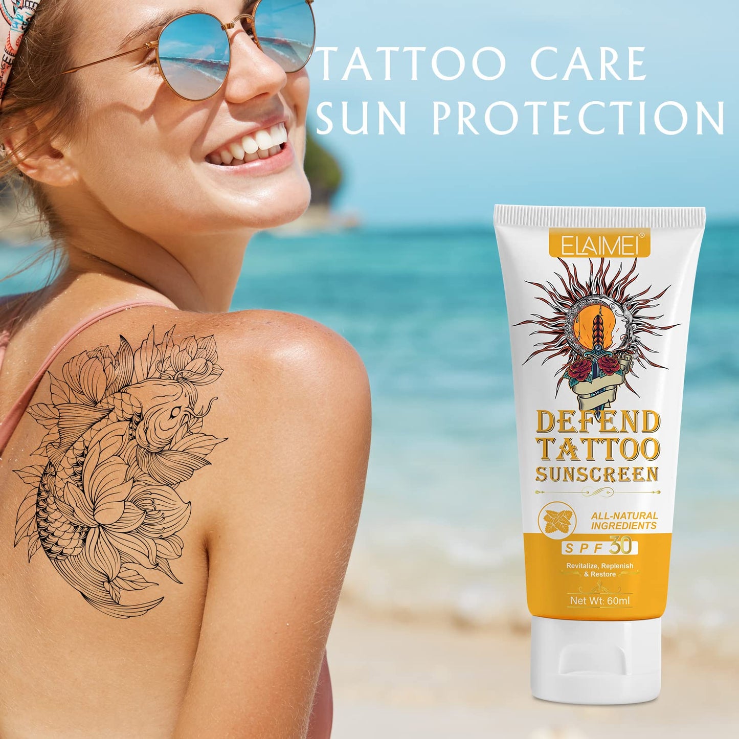Tattoo Sunscreen -Tattoo care cream, SPF 30+ for Tattoo Sun Protection Hydrates New Tattoos -Natural Ingredients-100% Vegan Tattoo Cream