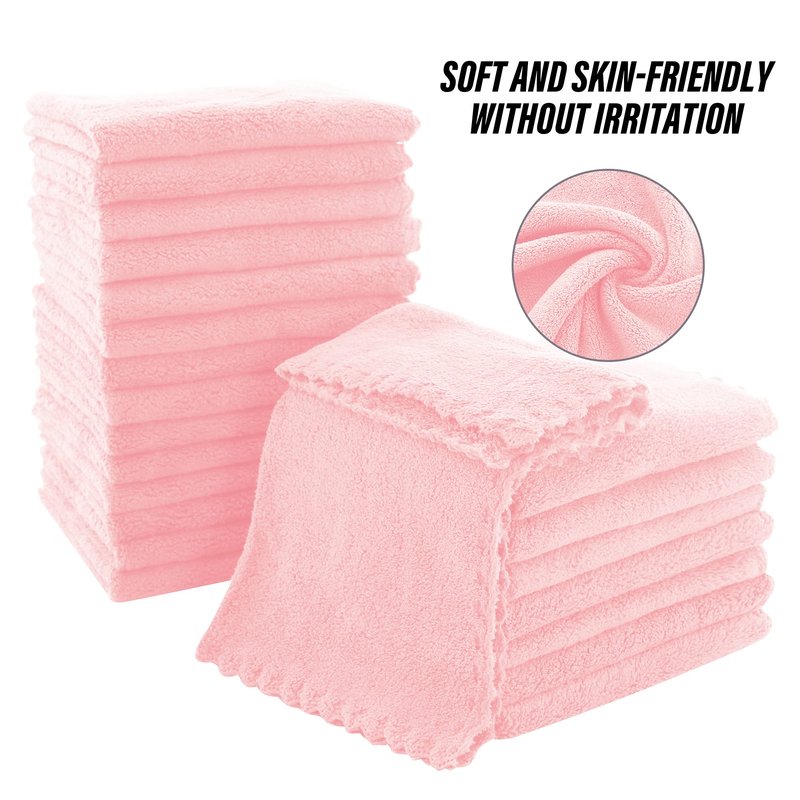 MOONQUEEN Ultra Soft Premium Washcloths Set - 12 x 12 inches - 24 Pack - Quick Drying - Highly Absorbent Coral Velvet Bathroom Wash Clothes - Use as Bath, Spa, Facial, Fingertip Towel (Pink)