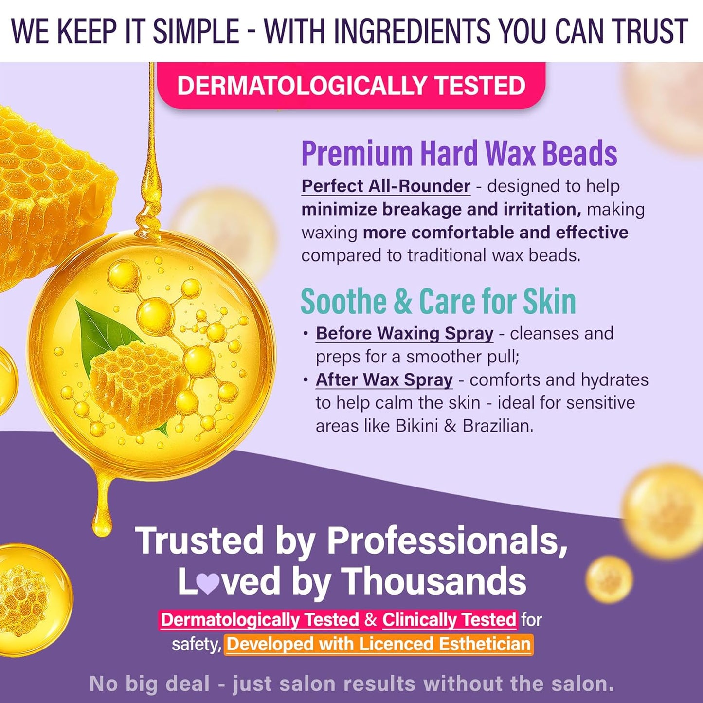 Tress Wellness Waxing Kit - Sensitive Skin Formula for Face & Body | Easy At-Home Use, Digital Display, Black Purple Flower