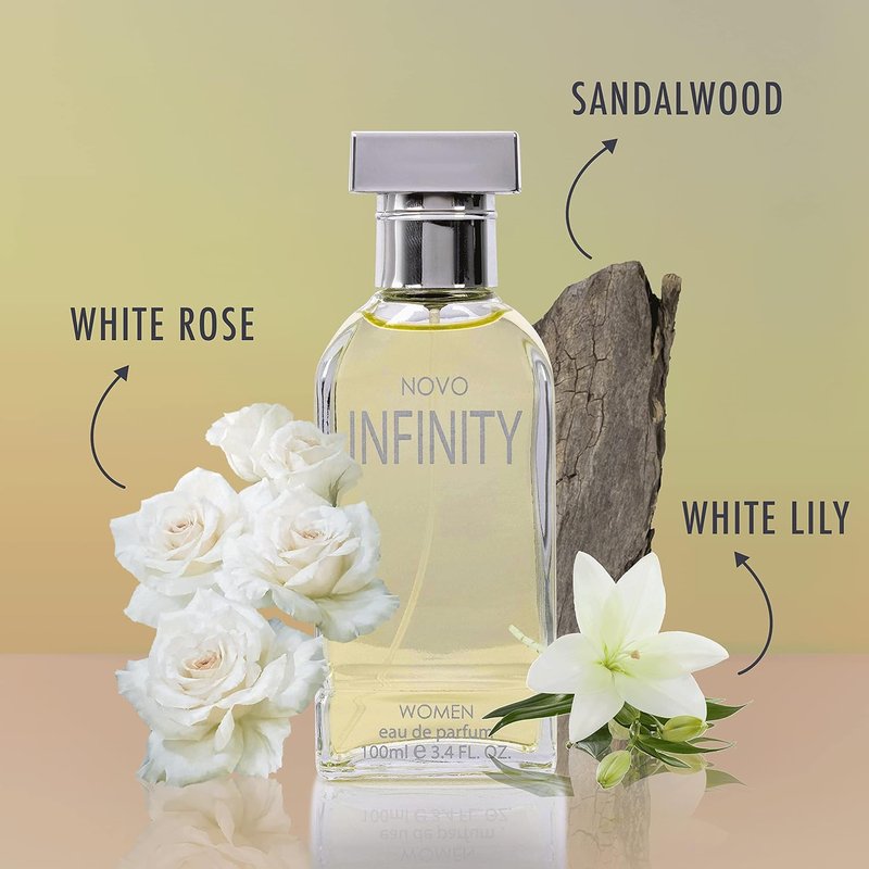 NovoGlow Infinity Eau De Parfum Spray for Women - 3.4 Fl Oz | Refreshing Citrus Floral & Musk Fragrance