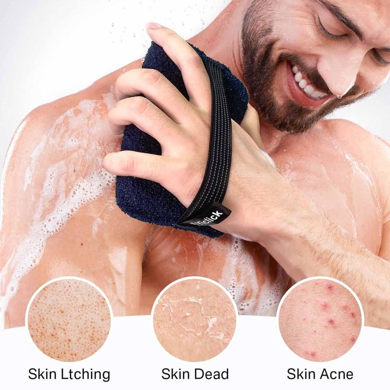 Yiclick Exfoliating Body Scrubber (2 Pack), Body Exfoliator Scrubber, Exfoliating Sponge for Shower Bath, Shower Loofah Luffa Lufa with Handle for Men Women, Dead Skin Exfoliator for Body Scrub