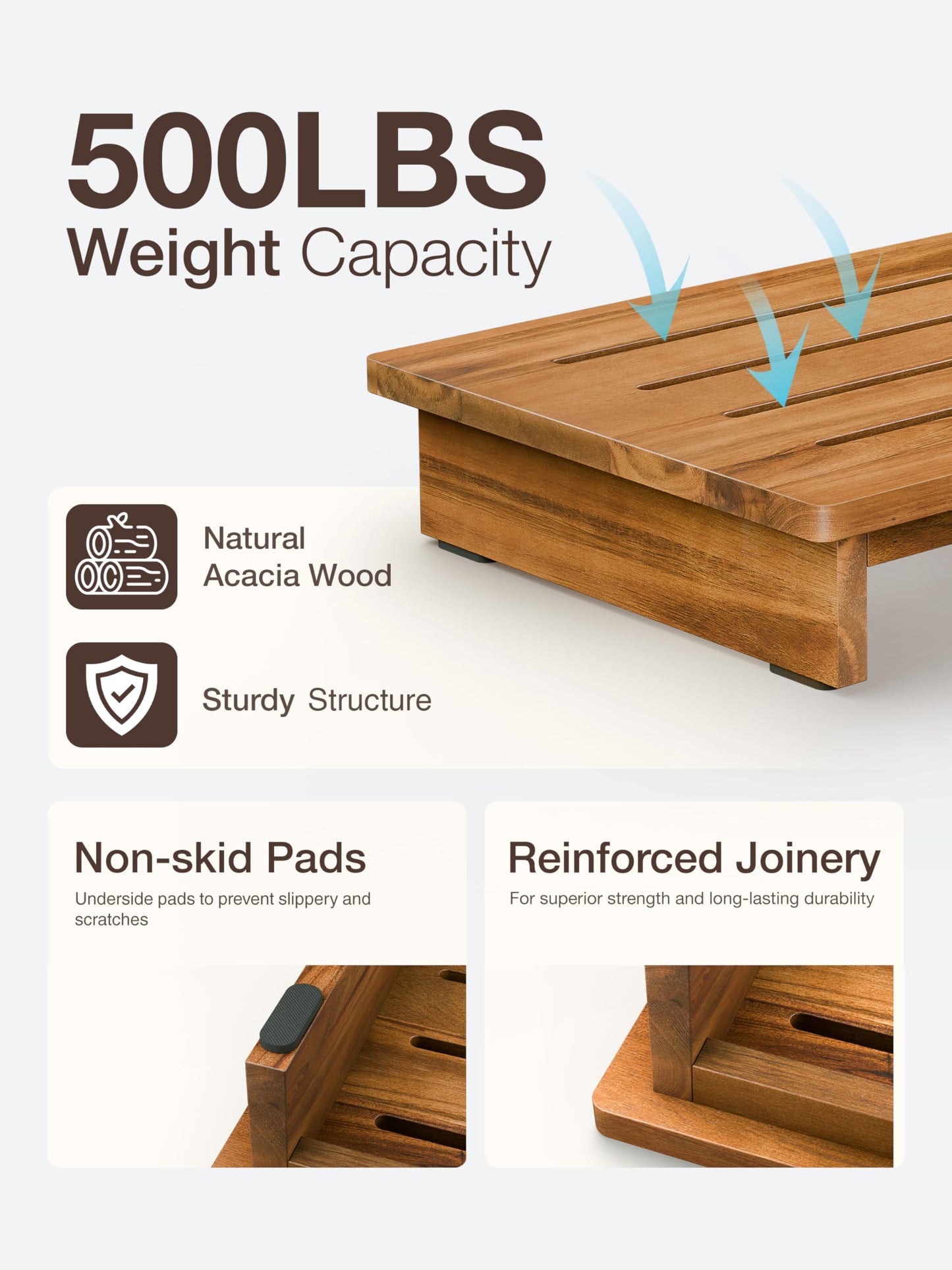 TINAMO 3.5" Acacia Wood One Step Stool for Adults (No Assemble Required)- 500 Lbs Wooden Step Stools Heavy Duty for High Bed Riser, Bathroom, Bedroom - Small Stepping Stool for Elderly, Seniors, Kids