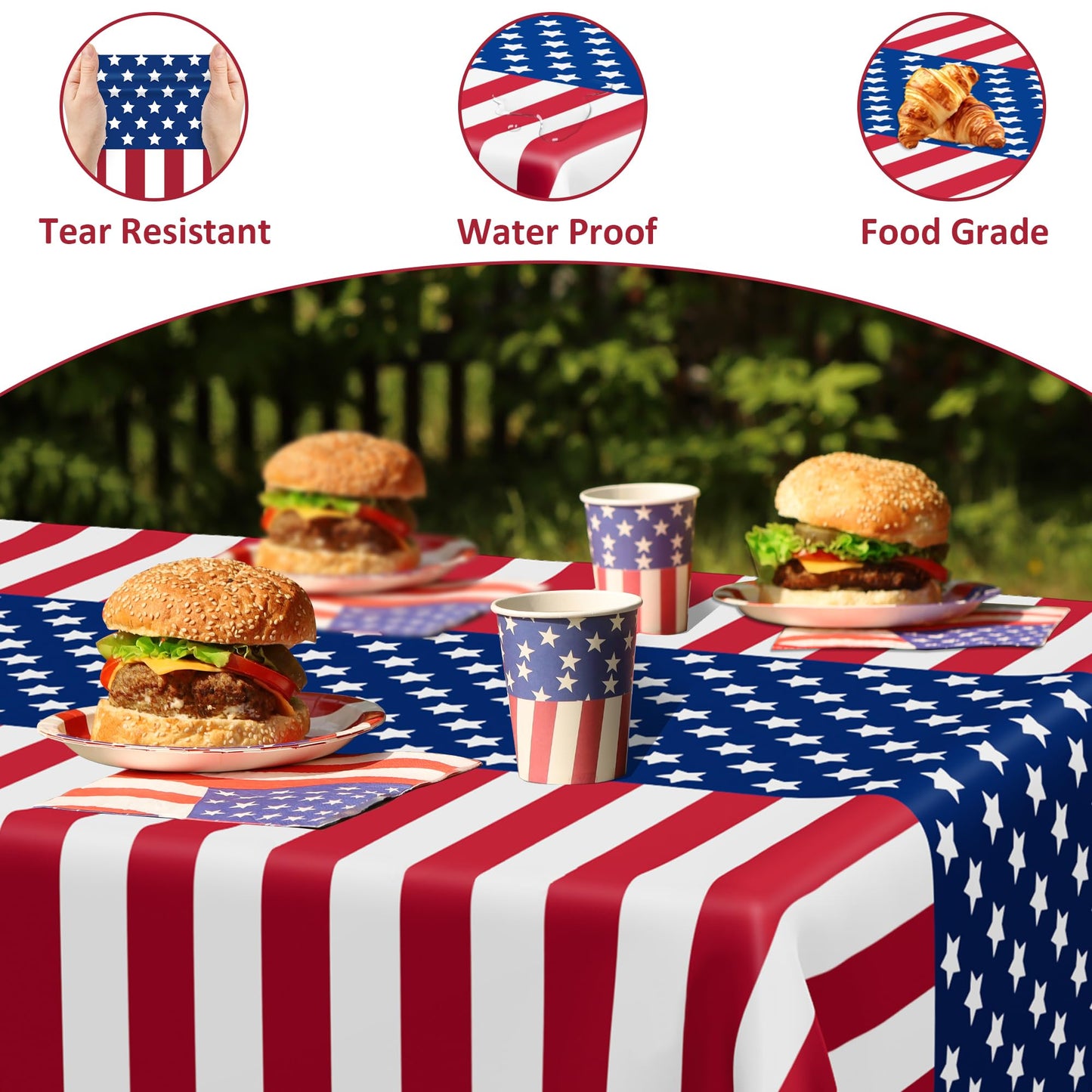 4 Pcs 4th of July Decorations, 108" X 54" Plastic 250th Anniversary 4th of July Tablecloths, Red White Blue Tablecover American Tablecover, Patriotic Table Cover Memorial Day Party Supplies for Kids