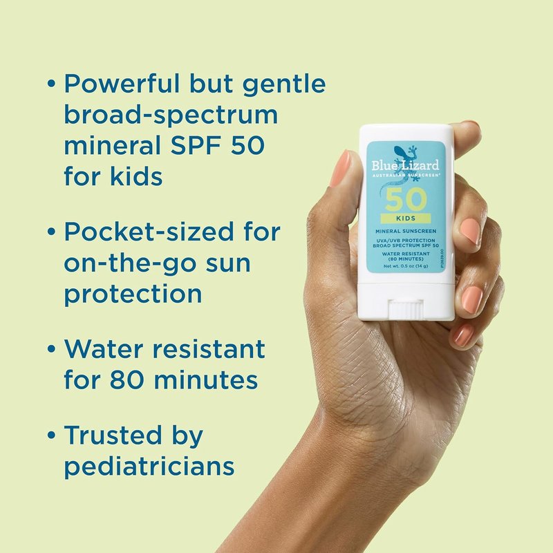 Blue Lizard Kids Sunscreen Stick - SPF 50 Mineral Protection for Sensitive Skin | TSA-Friendly, 0.5 oz