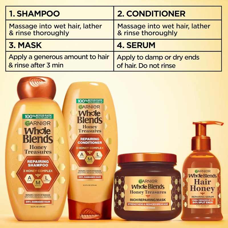 Garnier Whole Blends Honey Treasures Repairing Conditioner - Nourishing Formula for Dry, Damaged Hair | 26.6 Fl Oz