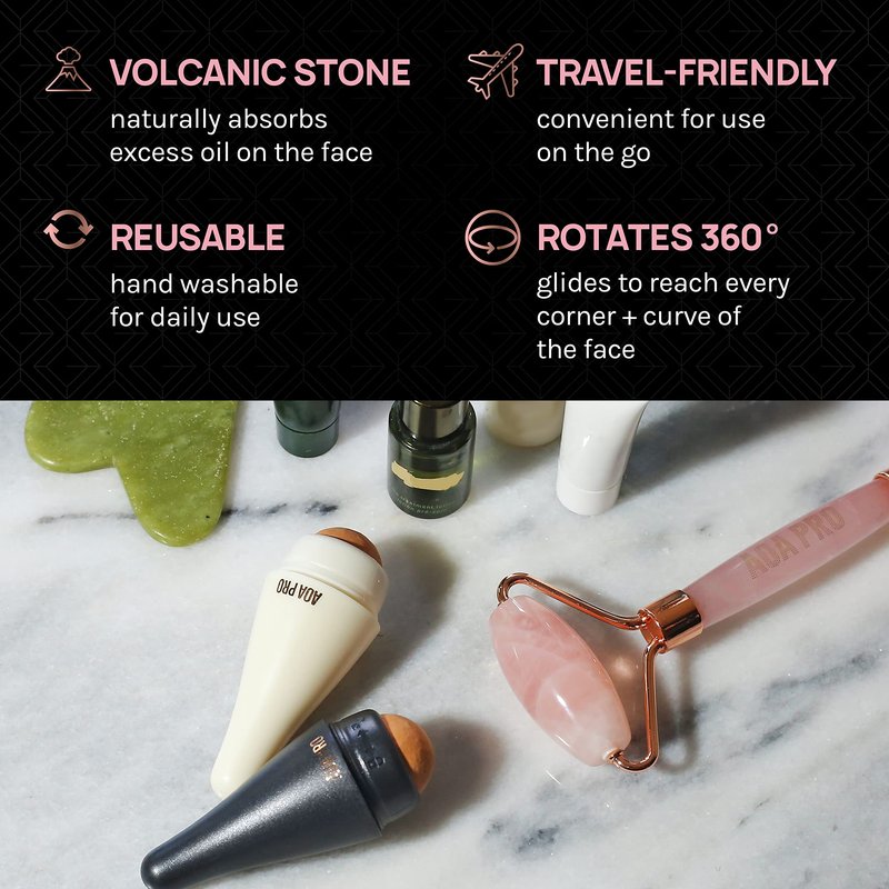 AOA STUDIO Face Roller for Oil-Absorbing Volcanic Face Roller Reusable Facial Skincare Tool Face Massage (Black)
