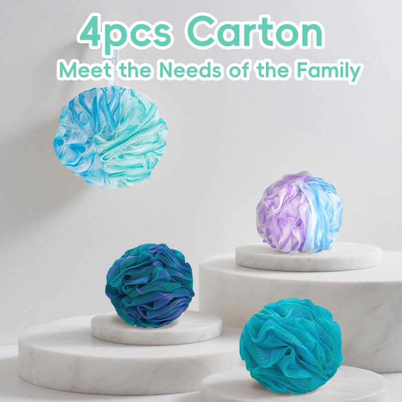 LCZLBath Shower Loofah 4PCS Soft Bath Body Sponge 60g Loofa Set Thick Wash Puffs for Women and Men (Purple-Blue-Green-Mixed)