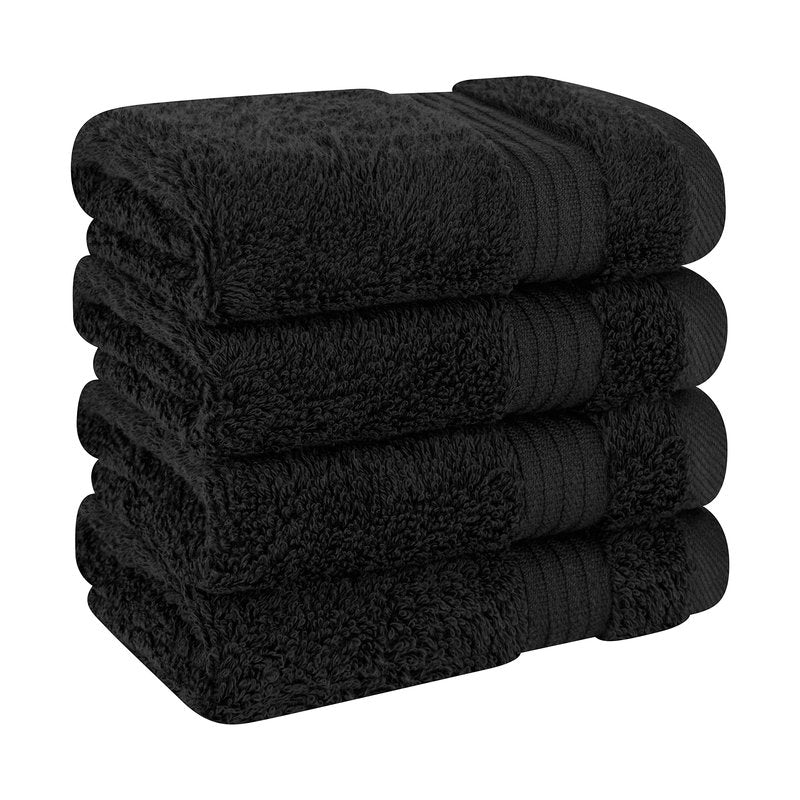 Cotton Paradise 100% Cotton Turkish Towel Set, Soft Absorbent Quick Dry, 4 Piece Washcloth Set, Coal Black