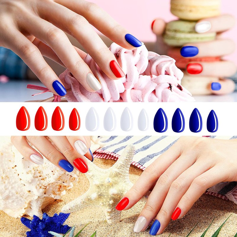 Almond Press-On Nails - 36 Vibrant Colors | Glossy Full Cover Artificial Nails for Women & Girls