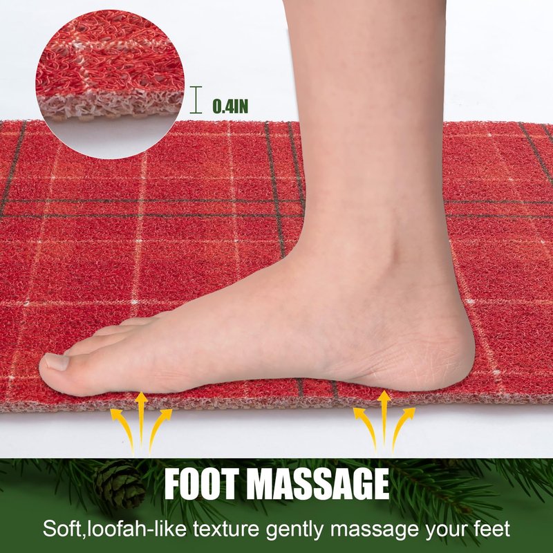 Hargiis Christmas Non-Slip Bathtub Mat, Anti Slip Shower Mat, Fast Drying Bathtub Mats, Foot Scrubber Mat, Anti Slip Mat for Tub, Floor, Bathroom, Kitchen, Home, Hotel (Holiday Plaid, 24"x16")