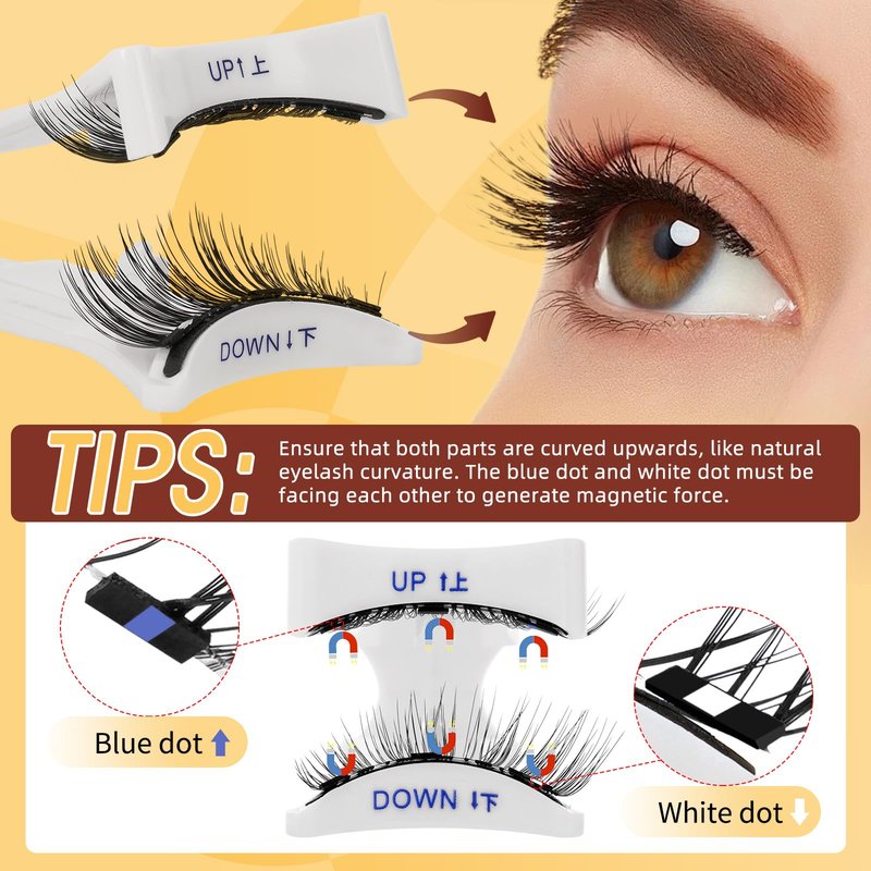 QUEWEL Magnetic Eyelashes 4 Pair Reusable Magnetic Eyelashes with Applicator No Glue Needed Eyelashes Natural Look Lash Clusters Kit Easy to Wear and Remove(4 Pairs-B08)