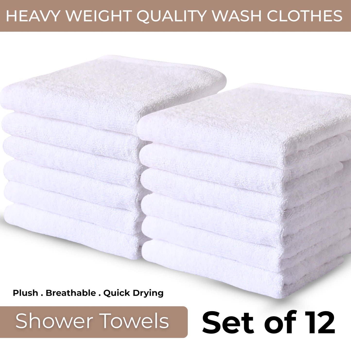 LIVINATI Thick White 100% Cotton Wash Cloths for Showering Body and Face - 12"X12" 12 Pack Washcloths - Small Terry Towel Bath Rags for Adults and Kids Bathroom - Soft Absorbent