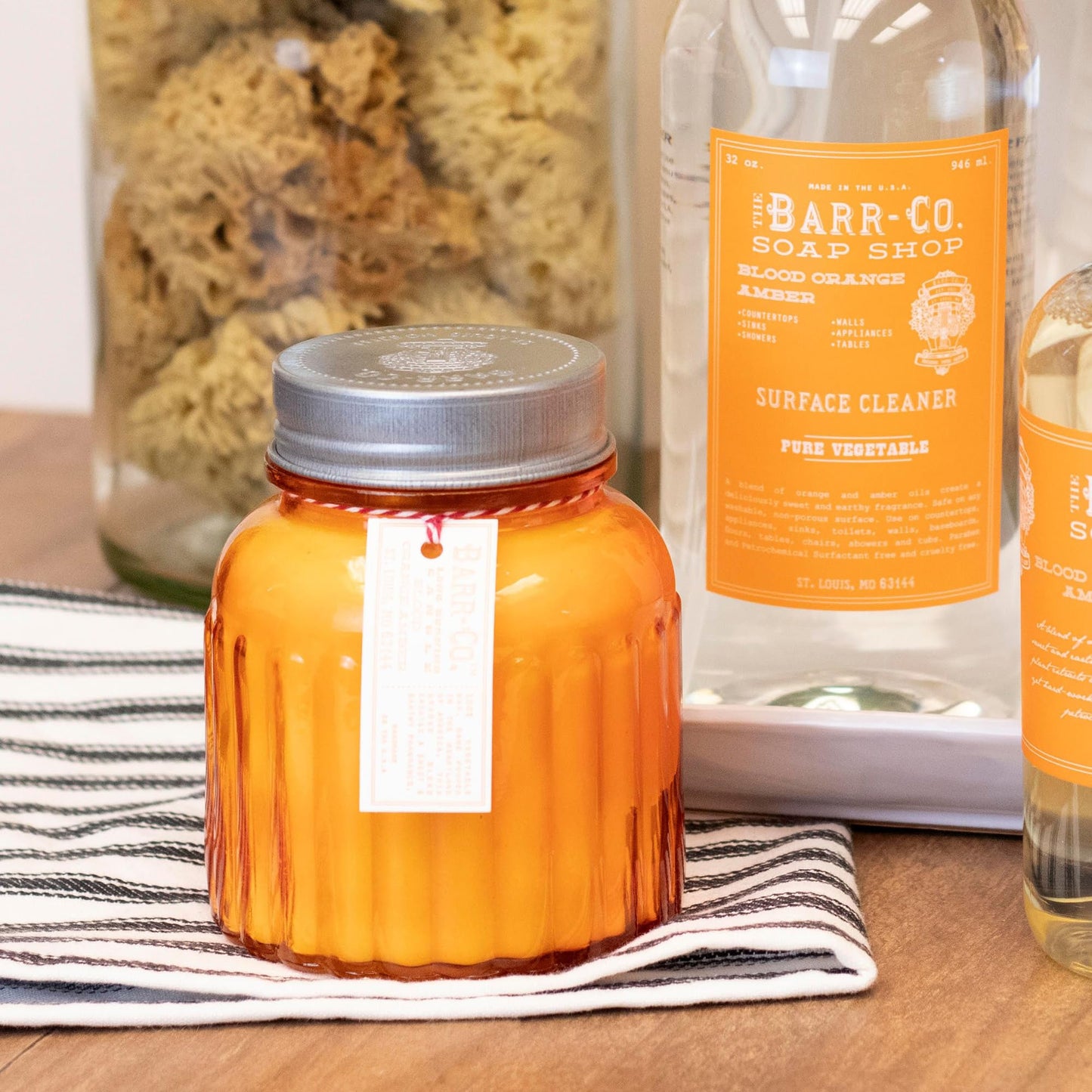 Barr-Co. Soap Shop Blood Orange Amber Apothecary Jar Candle, Orange & Amber Essential Oils, 100% Vegetable & Soy Wax Candles for Home, 120-Hour Burn Time, Clean Burning Candles, 20 oz