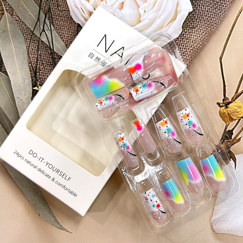 Press On Nails - Medium Length Square Acrylic Coffin Nails | Colorful Gradient Full Cover Design - 24 Pcs for Women
