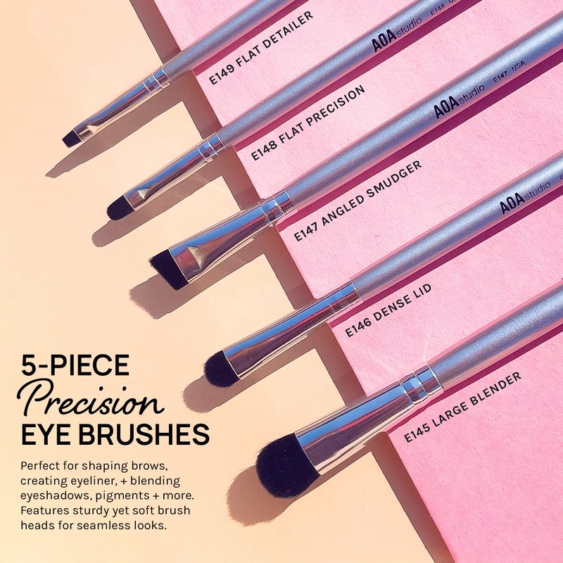 AOA Studio 10-Piece Silver Brush Set | Professional Foundation, Blending, Blush & Powder Brushes