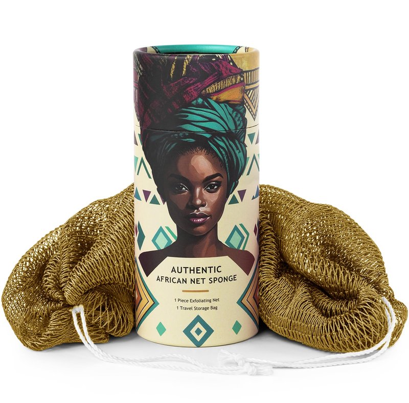 African Net Sponge Authentic - Afro Scrub Exfoliating Net Sponge with Knots - African Bath Sponges for Body Scrubber Exfoliator - Back Scrubber for Shower Bathing Accessories