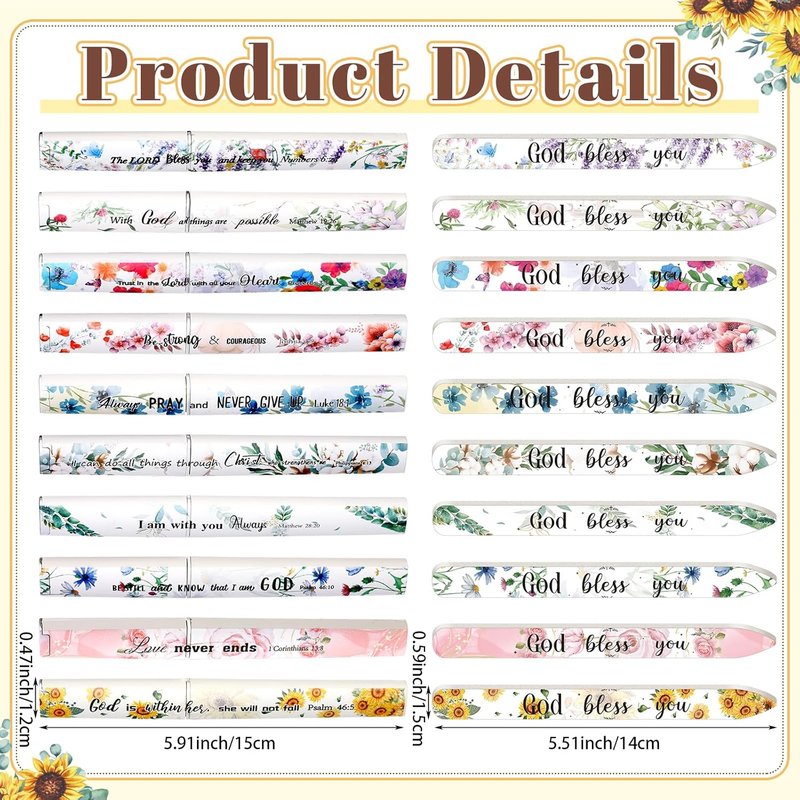 10 Pack Floral Christian Glass Nail File with Scripture for Natural Nails Christian Gifts for Women Bulk Double Sided Bible Verse Glass File Emery Board with Case Religious Church Gift for Women Mom