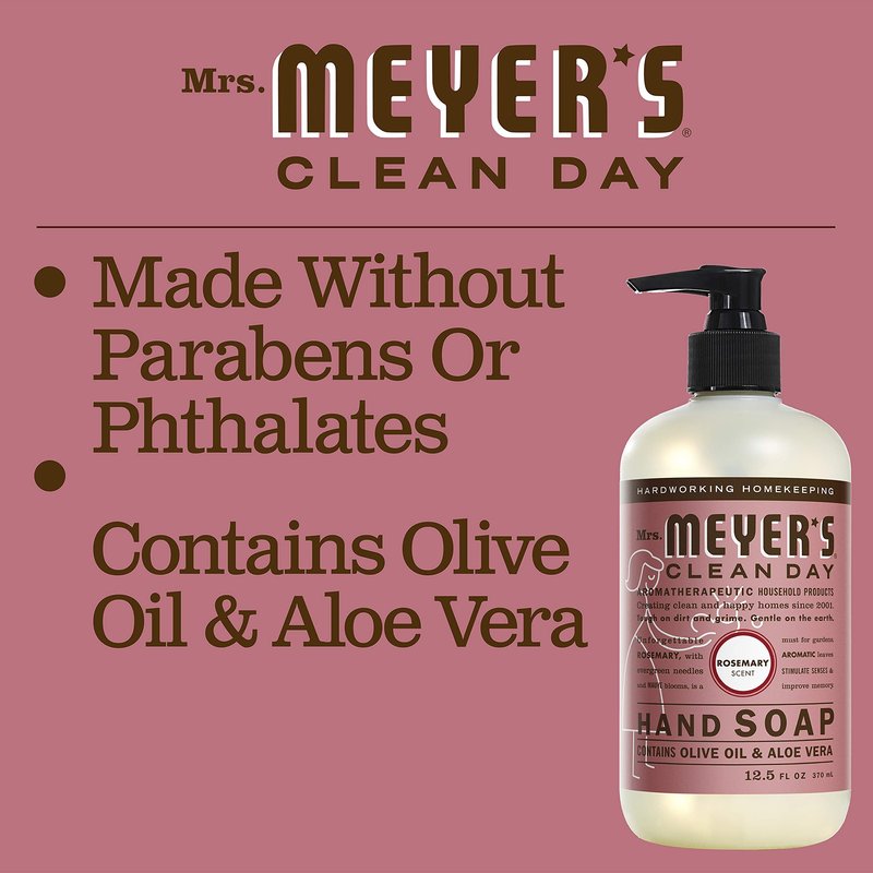 MRS. MEYER’S CLEANDAY Hand Soap, Made with Essential Oils, Biodegradable Formula, Rosemary, 12.5 fl. oz (Pack of 2)