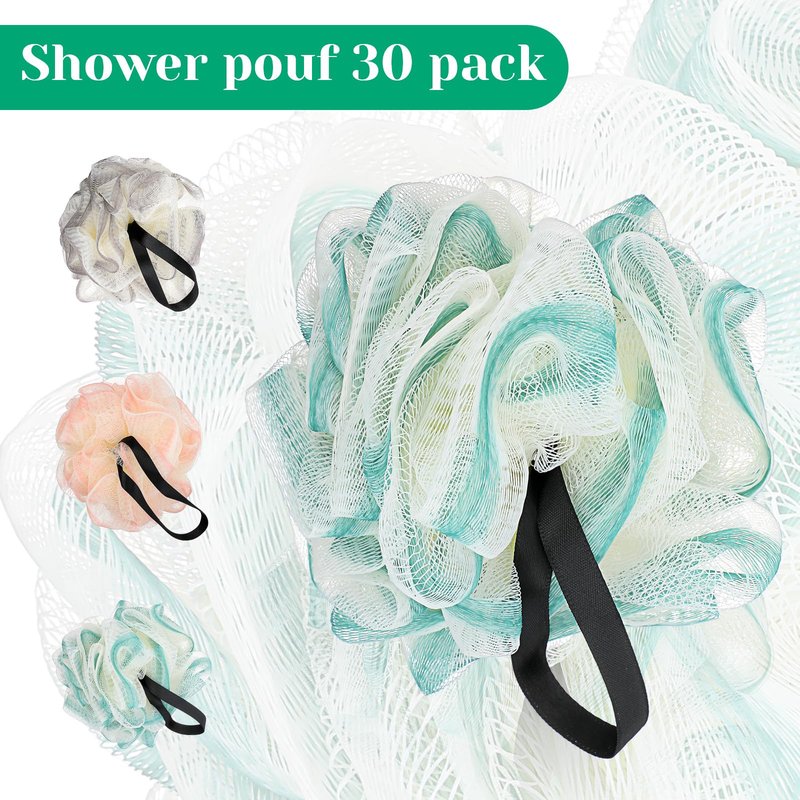 30 Pcs Mini Shower Loofah Bath Sponge, Portable Bath Sponge Puff Quick Lather Durable Mesh Gentle Exfoliation for All Ages Small Size Ideal for Travel Home Gym or on The Go