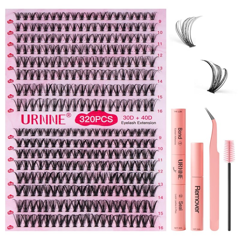 Eyelash Extension Kit - 320Pcs DIY Lash Clusters 9-16mm Mix | Includes Bond, Seal, Remover & Tweezers