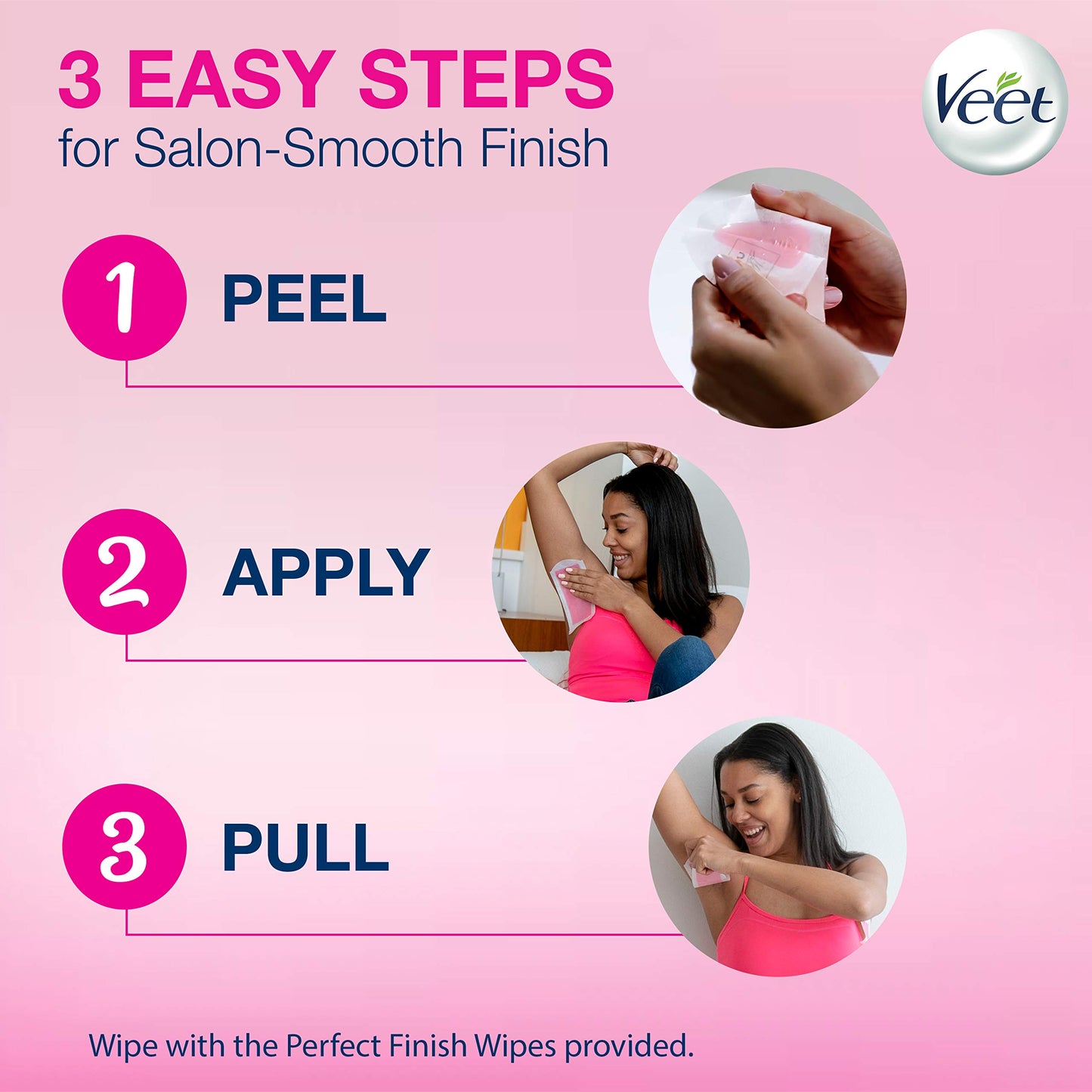 VEET Wax Strips Hair Removal Kit for Face, Underarms, Bikini, Dermatologically Tested, 20ct Wax Strips, 2 Sizes with Shea Butter & 4ct Wipes for At Home Waxing