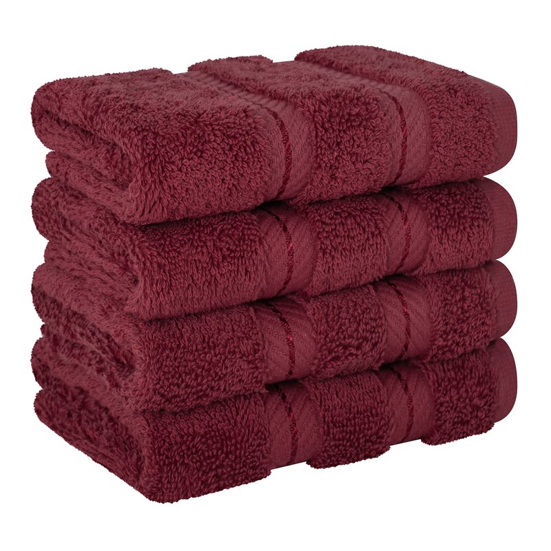 American Soft Linen Luxury Washcloths for Bathroom, 600 GSM 100% Cotton 4 Piece Turkish Wash Cloth Set, 13x13 in Soft Rags for Body and Face, Bordeaux Washcloths