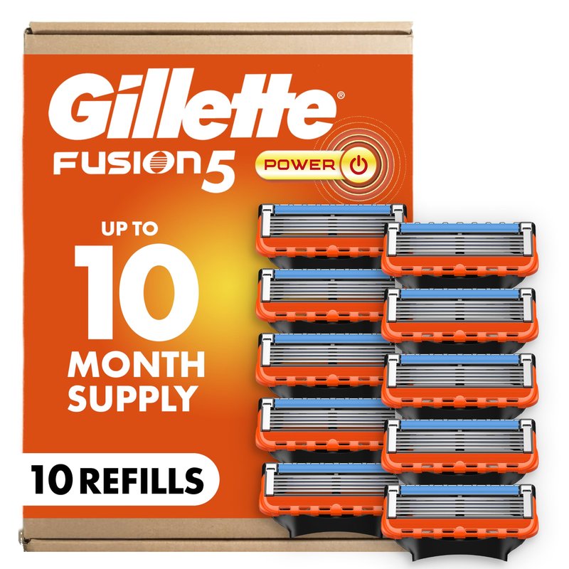 Gillette Fusion5 Power 5-Blade Razor Blade Refills for Men with Precision Trimmer, 10 Count