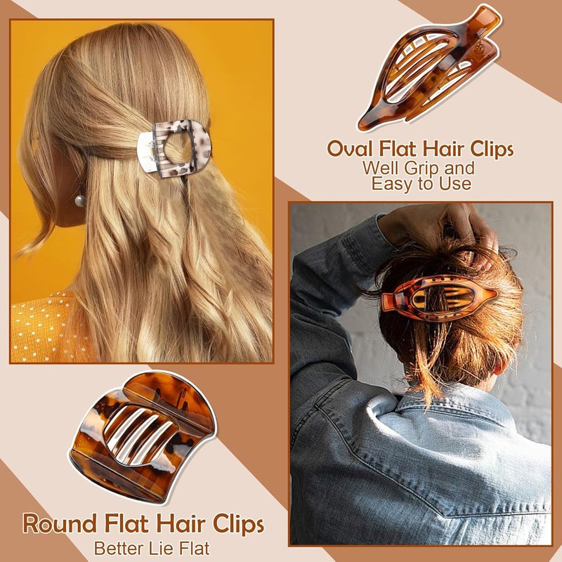 Flat Hair Clips for Women - 8 Pcs French Claw Clips | Strong Hold Tortoiseshell Design for Thick & Thin Hair