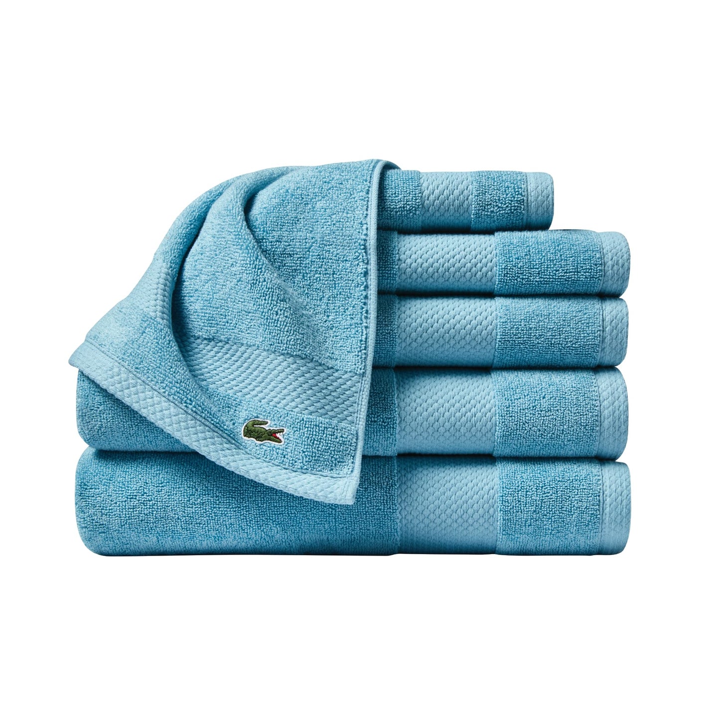 Lacoste Heritage Anti-Microbial Supima Cotton 6-Piece Towel Set, 2 Bath Towels, 2 Hand Towels, 2 Washcloths, Celestial Blue – Highly Absorbent & Quick Drying, Bathroom Essential, Machine Washable
