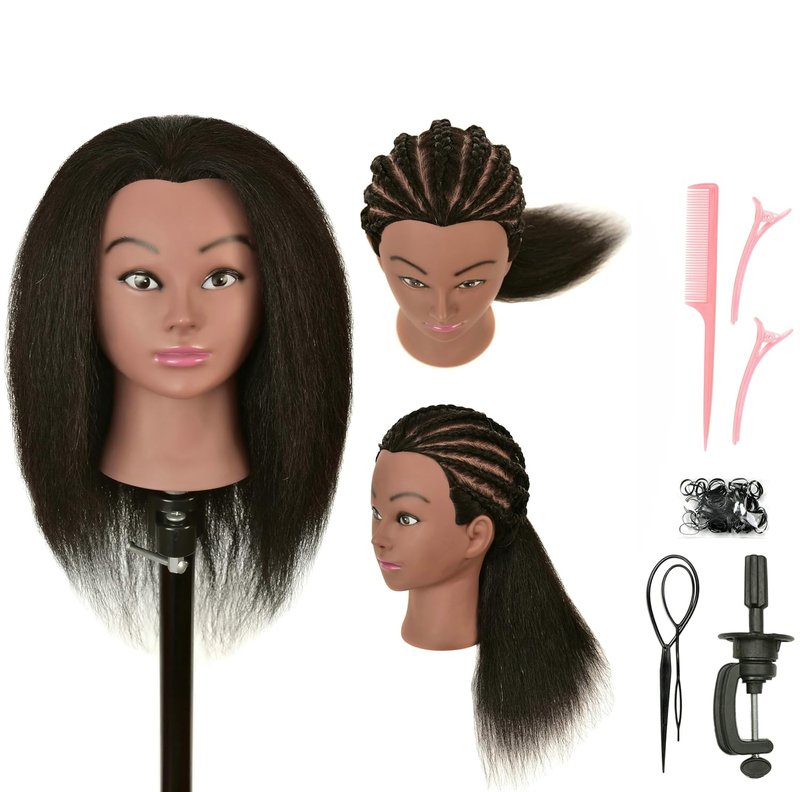 Skiennix 100% Human Hair Mannequin Head - Ideal for Hairdresser Practice & Braiding | Includes Stand